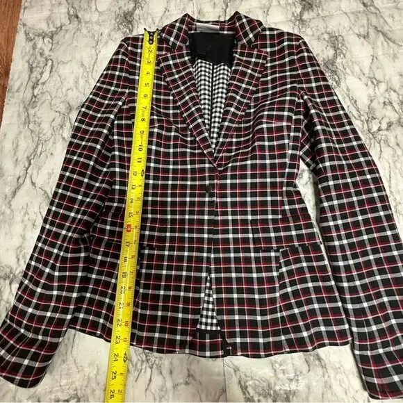 Akris Punto Red Black Plaid stripe Patterned blazer Business career size US 2